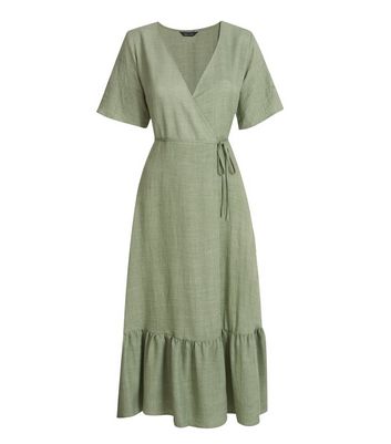 Light Green Tiered Hem Wrap Midi Dress | New Look