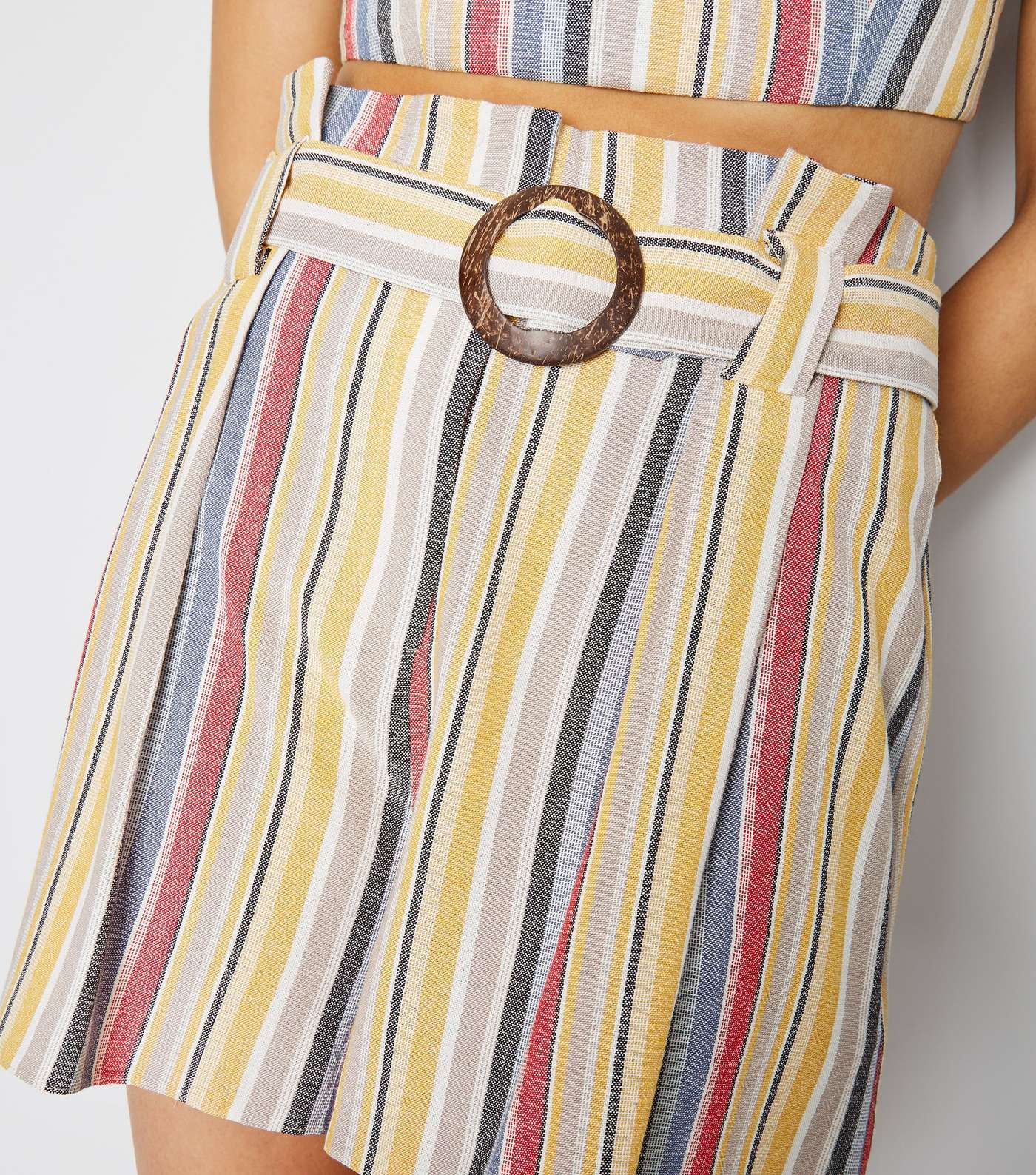 Multicoloured Stripe Linen Look Paperbag Shorts Image 5