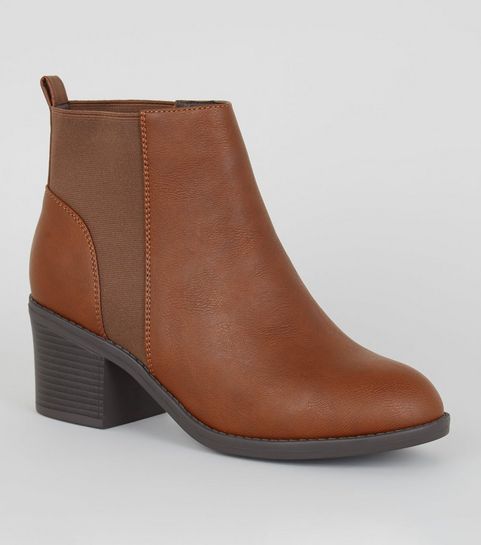 Wide Fit Tan Block Heel Chelsea Boots