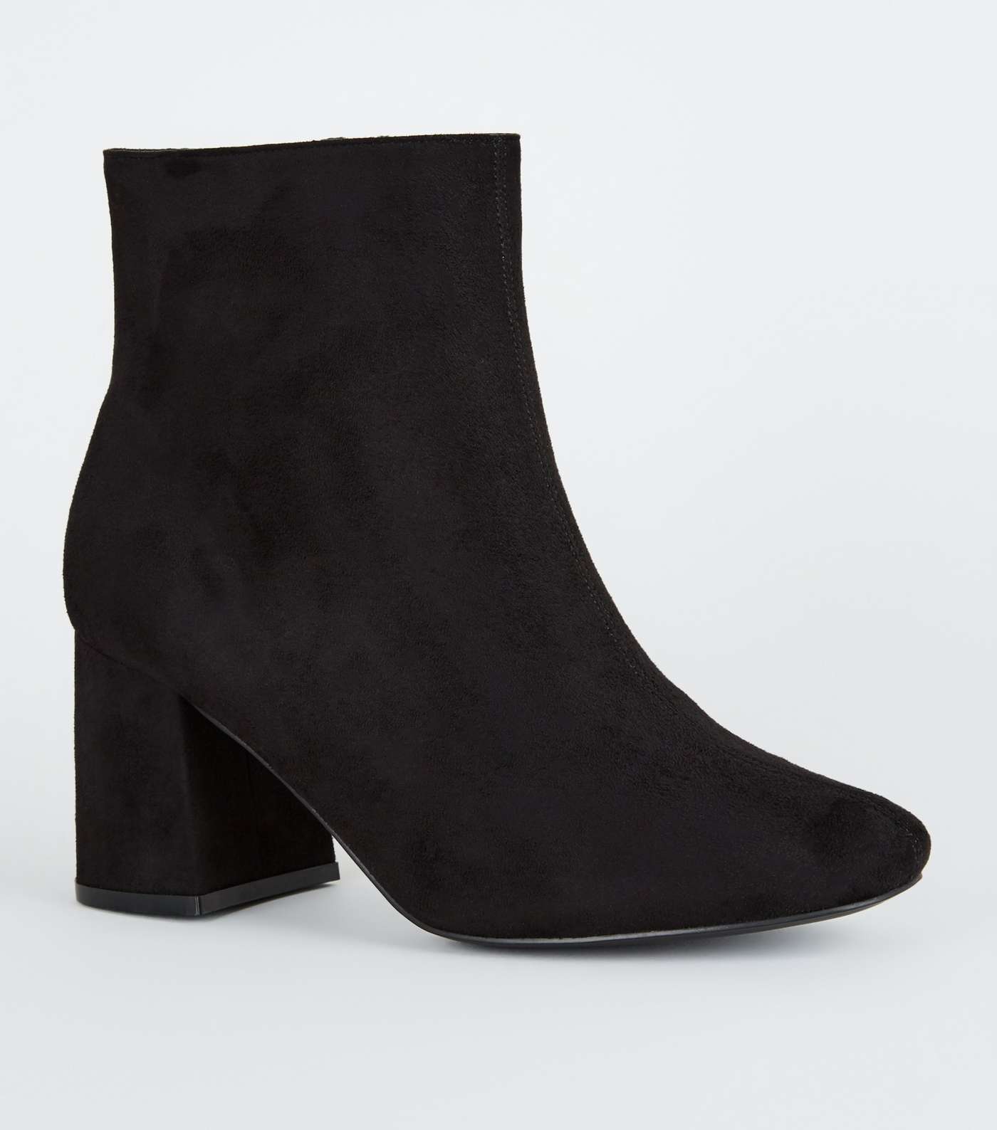 Wide Fit Black Suedette Flared Heel Ankle Boots