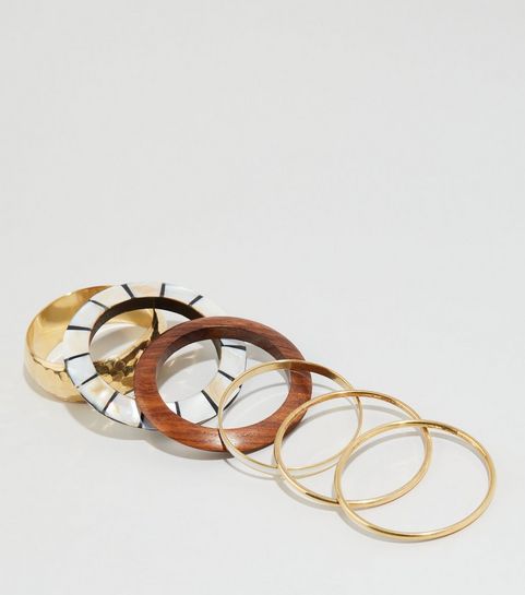 6 Pack Multicoloured Mixed Shell Bangles 