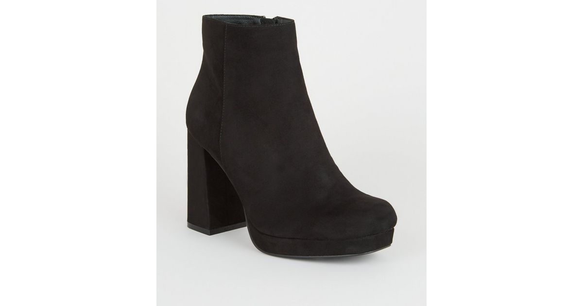 Wide Fit Black Suedette Platform Ankle Boots New Look