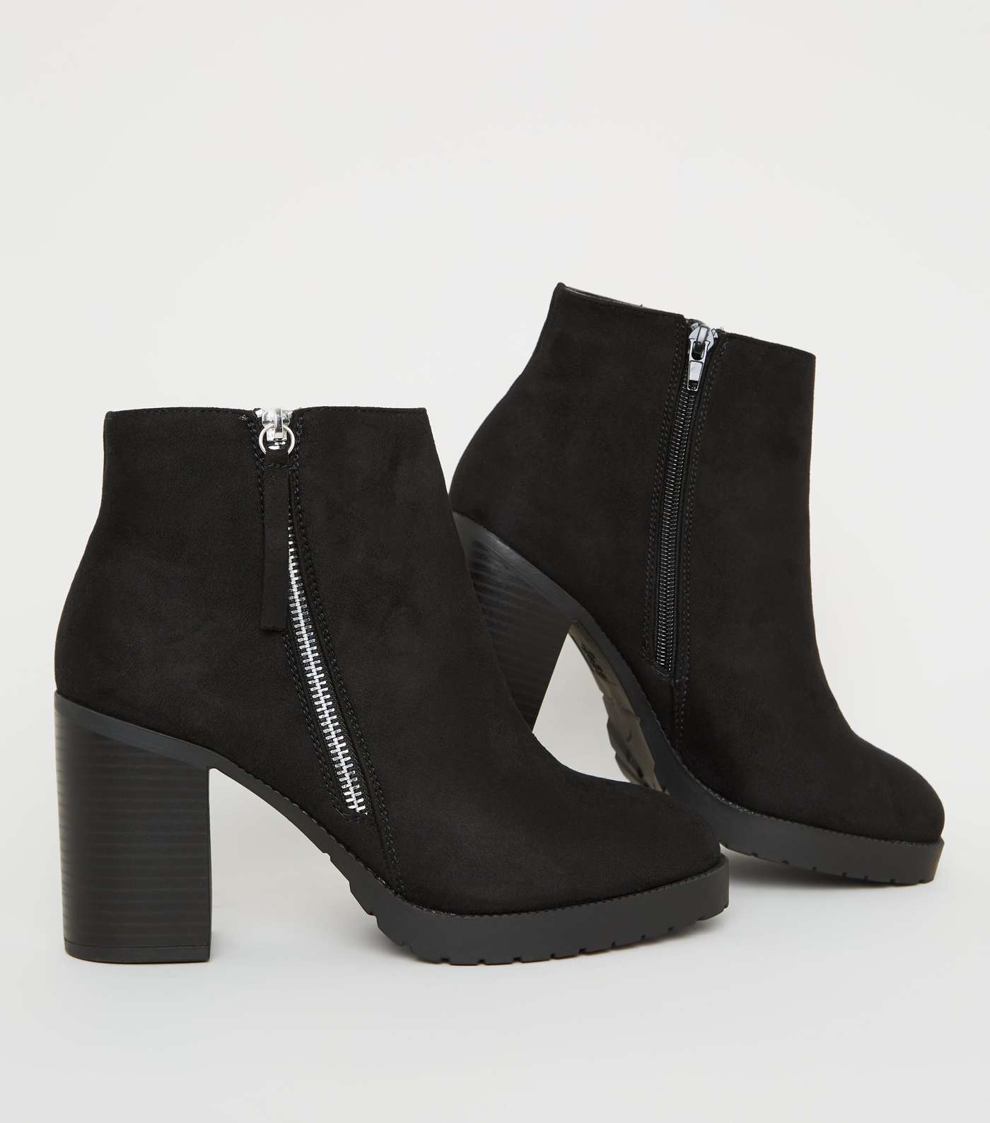 Wide Fit Black Zip Up Chunky Boots  Image 3