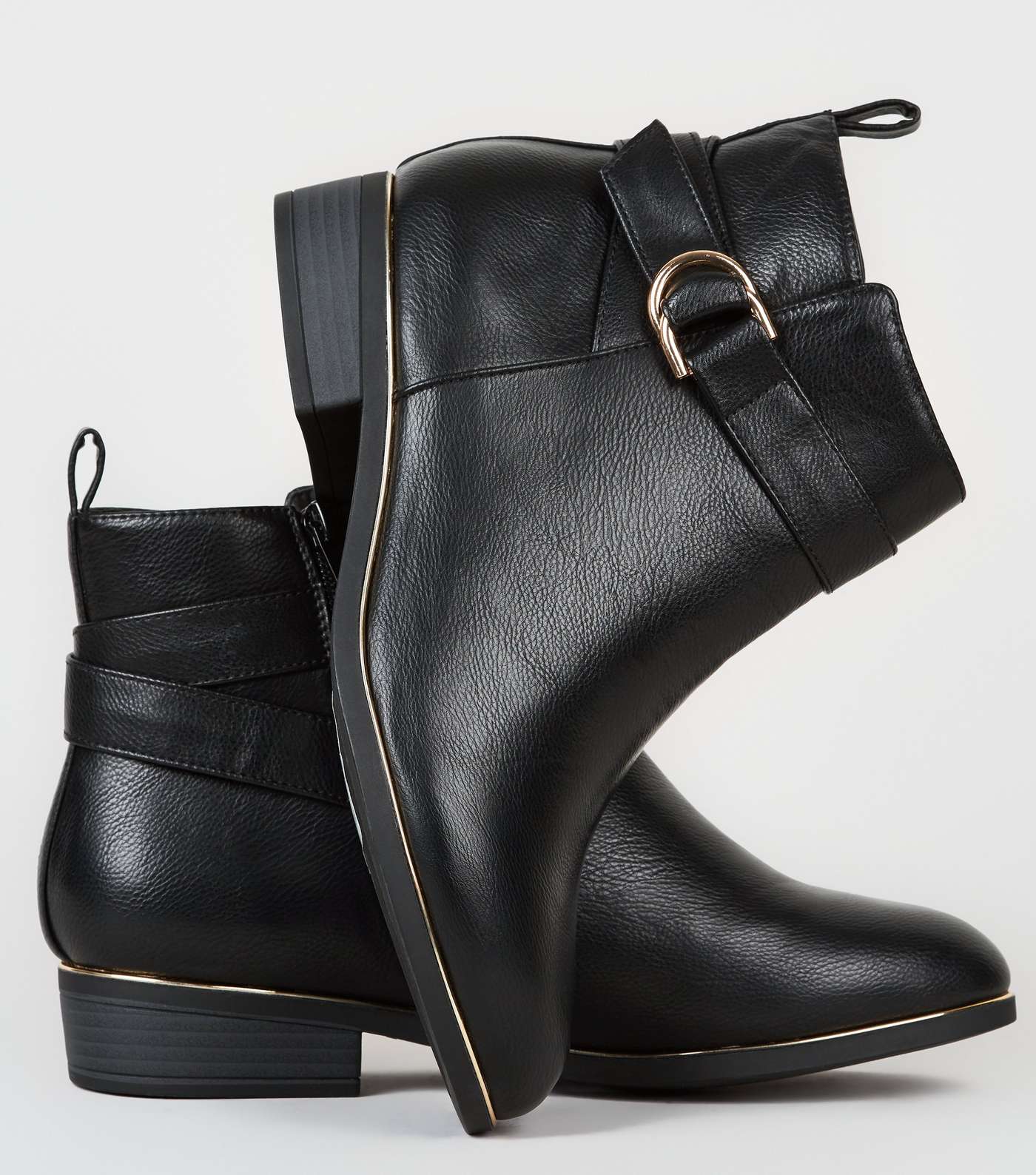 Wide Fit Black Leather-Look Ankle Boots Image 3