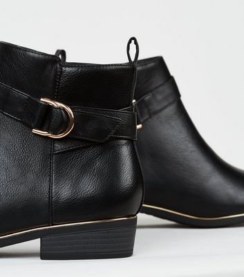 Wide Fit Black Leather-Look Ankle Boots 