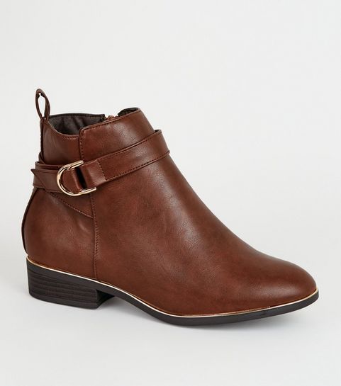 Wide Fit – Hellbraune Ankle Boots in Leder-Optik