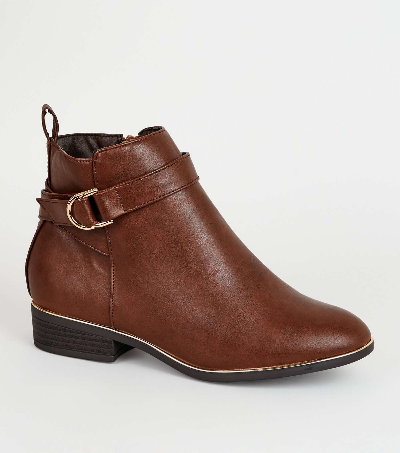Wide Fit Tan Leather-Look Ankle Boots