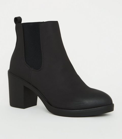 Wide Fit Black Leather-Look Chelsea Boots