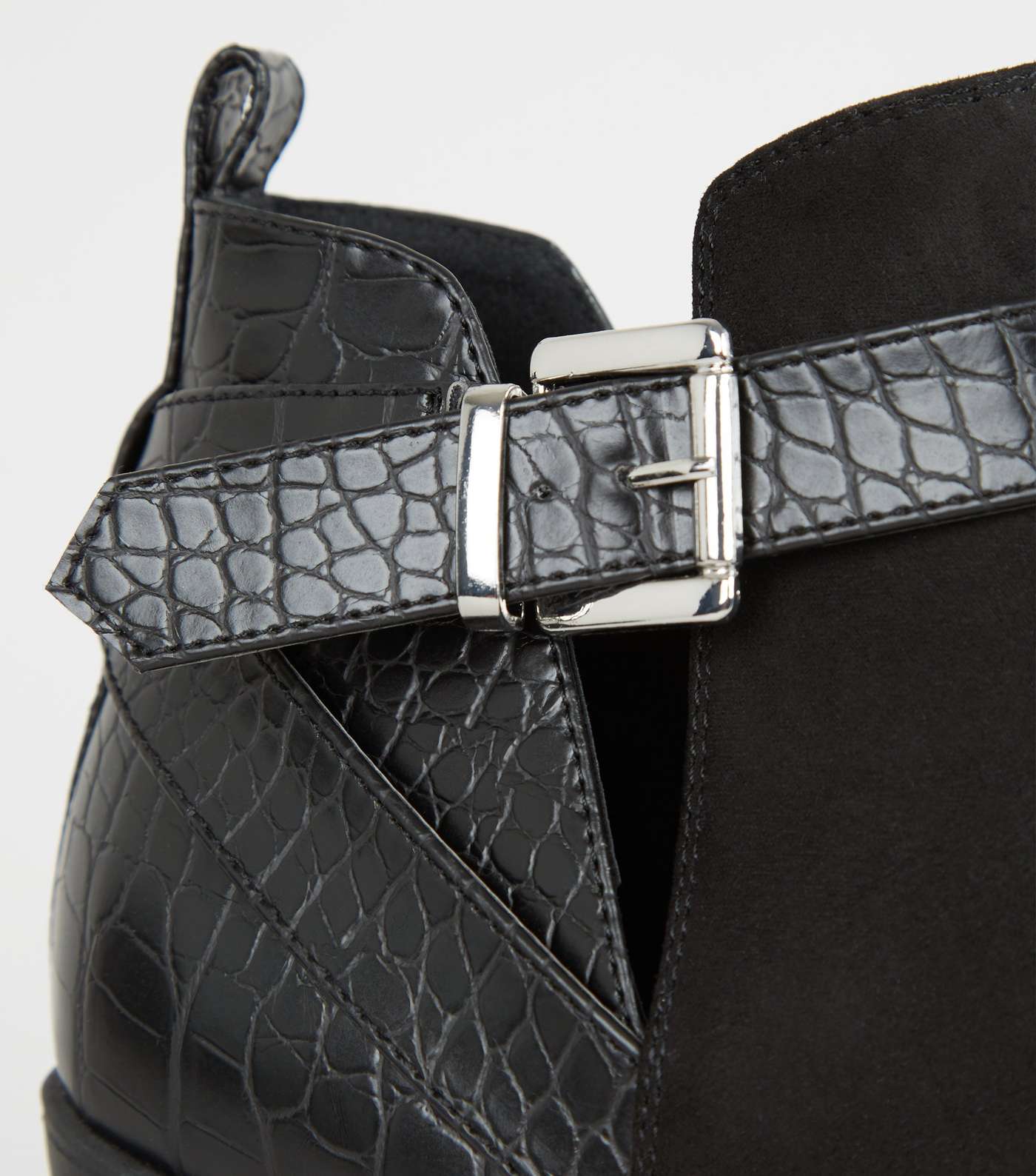 Wide Fit Black Faux Croc Panel Ankle Boots Image 4