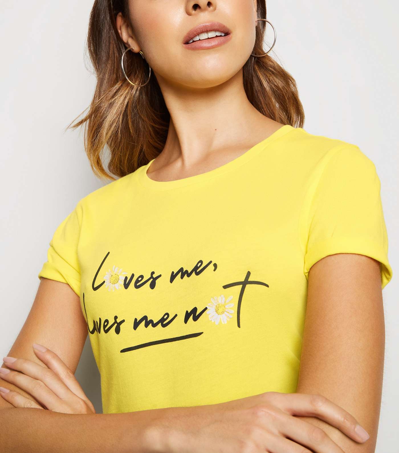 Yellow Loves Me Daisy Slogan T-Shirt Image 5