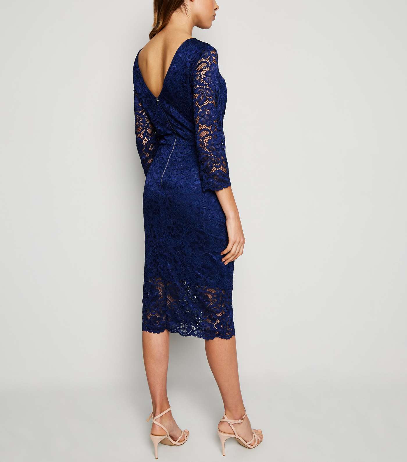 Navy Lace Long Sleeve Bodycon Dress Image 3