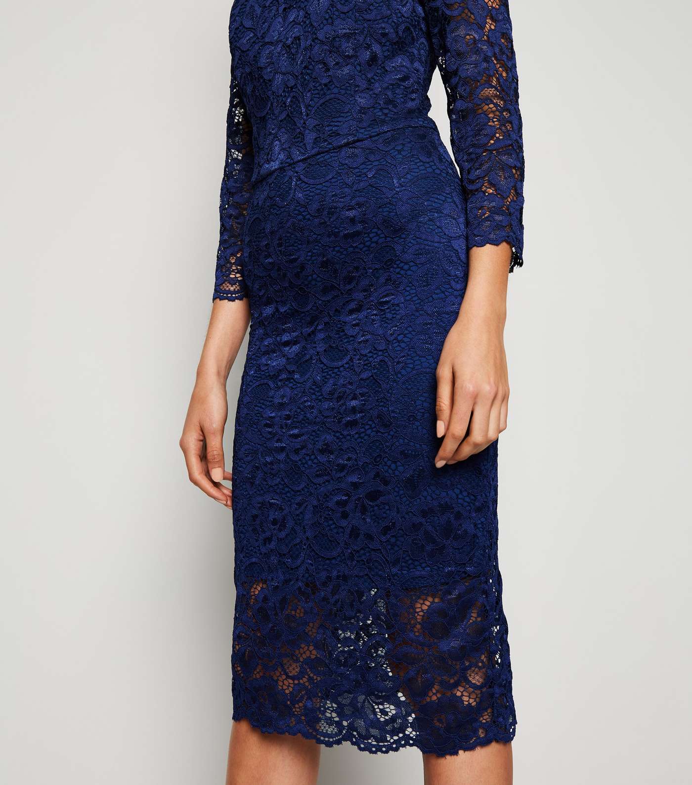 Navy Lace Long Sleeve Bodycon Dress Image 5