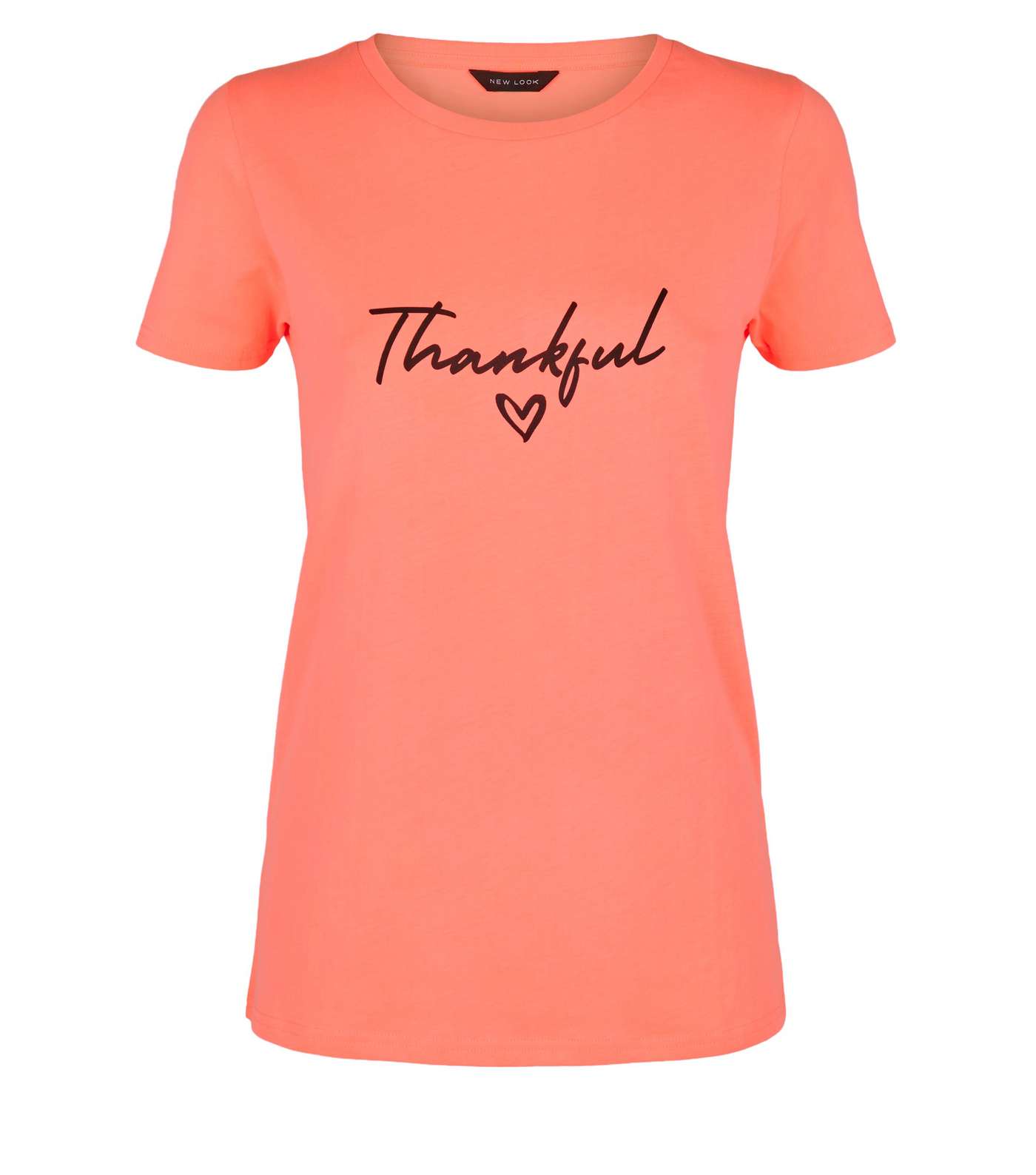 Coral Neon Thankful Slogan T-Shirt Image 4