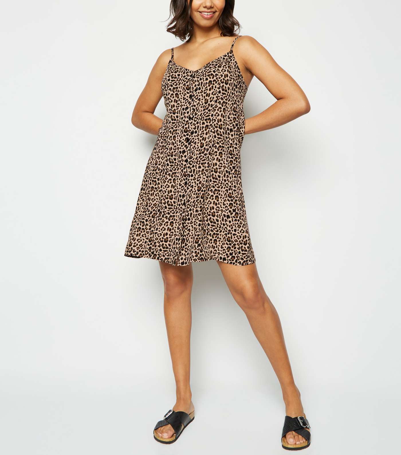 Brown Leopard Print Button Up Dress