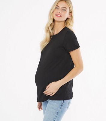Maternity Black Roll Sleeve T-Shirt New Look