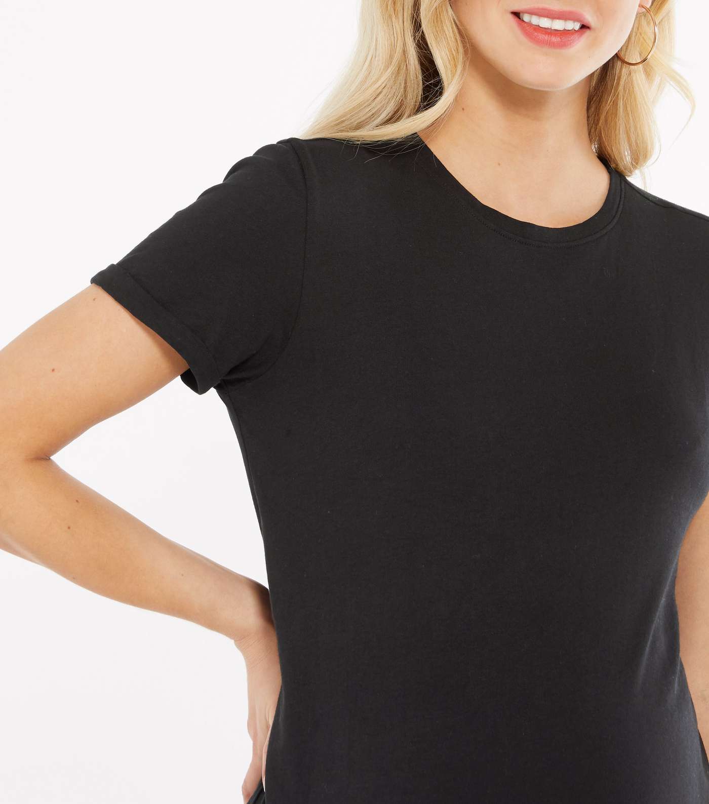 Maternity Black Roll Sleeve T-Shirt Image 4