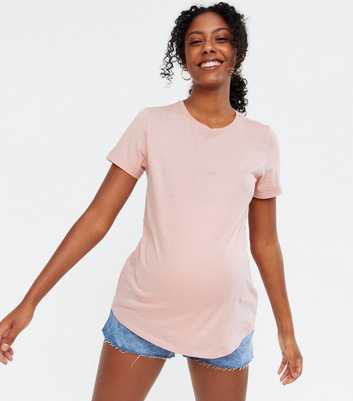 Maternity Mid Pink Roll Sleeve T-Shirt