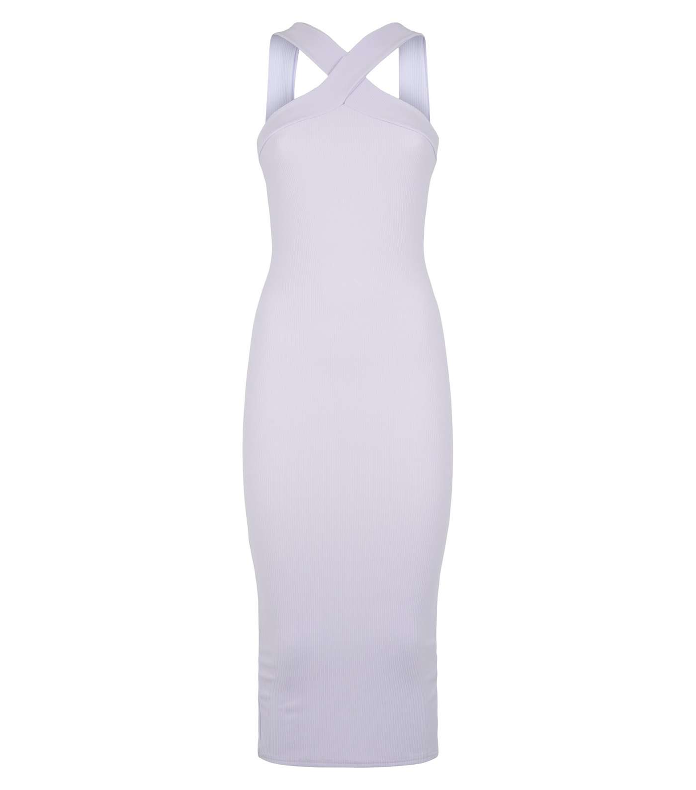 Lilac Ribbed Cross Strap Front Midi Dress Image 4