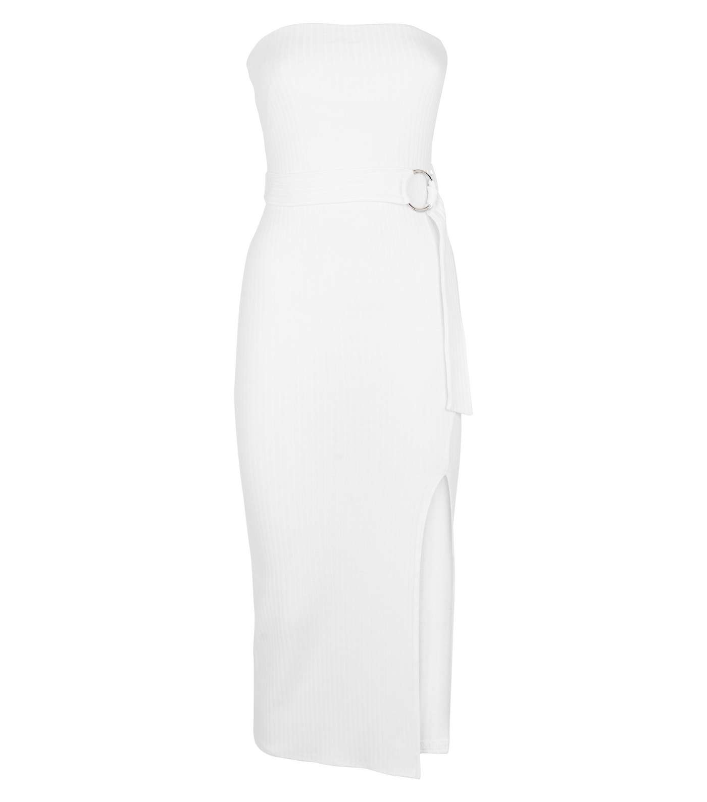 White Bandeau Belted Midi Dress Image 4