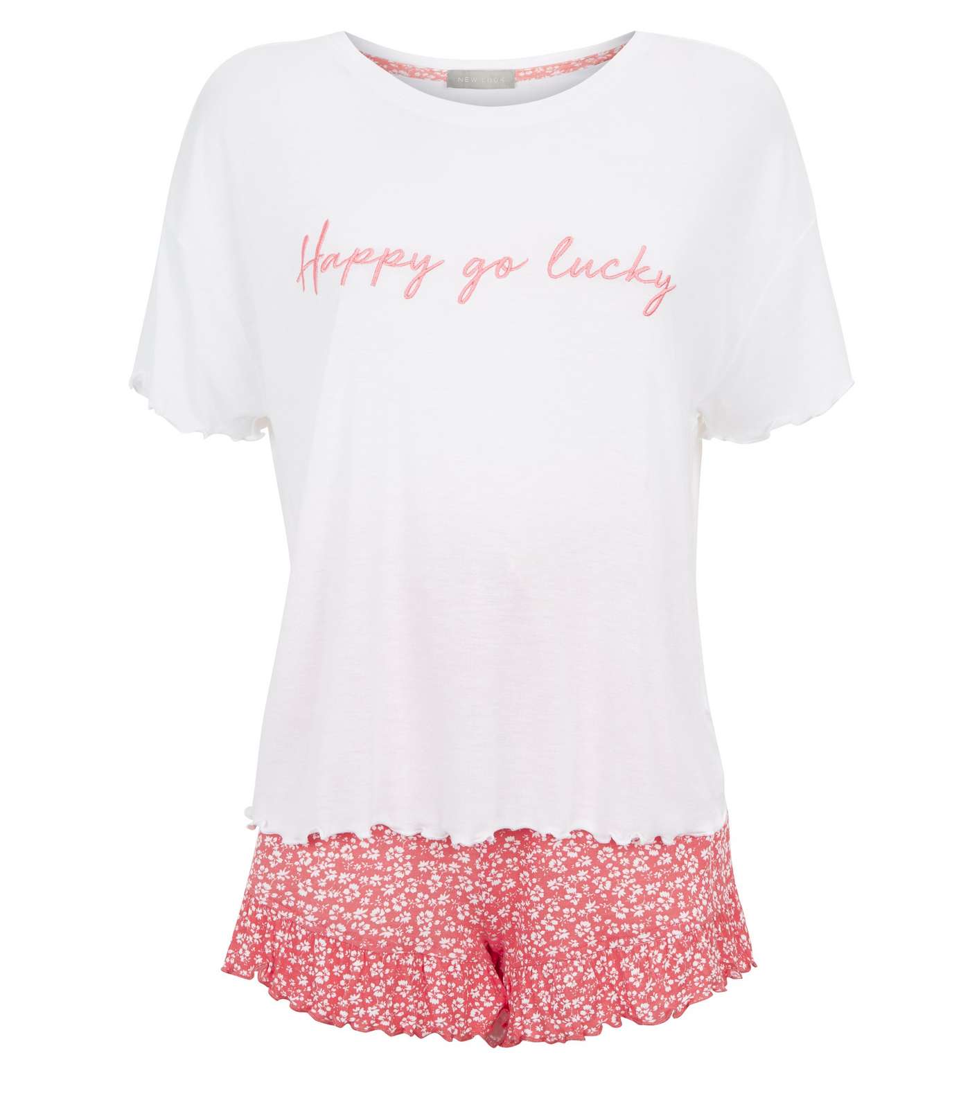 Coral Happy Go Lucky Slogan Pyjama Set  Image 4