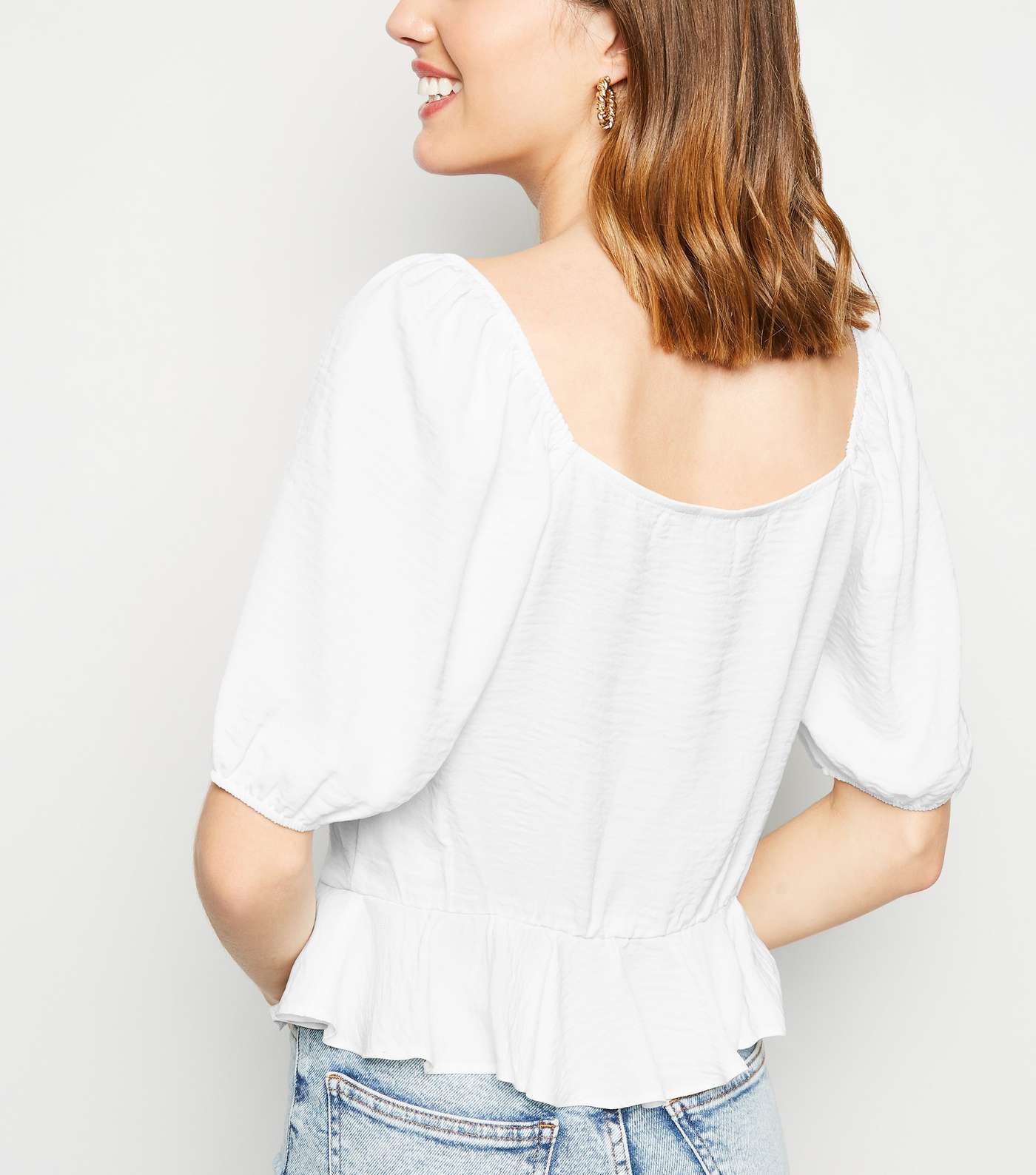 Off White Button Front Peplum Blouse Image 3