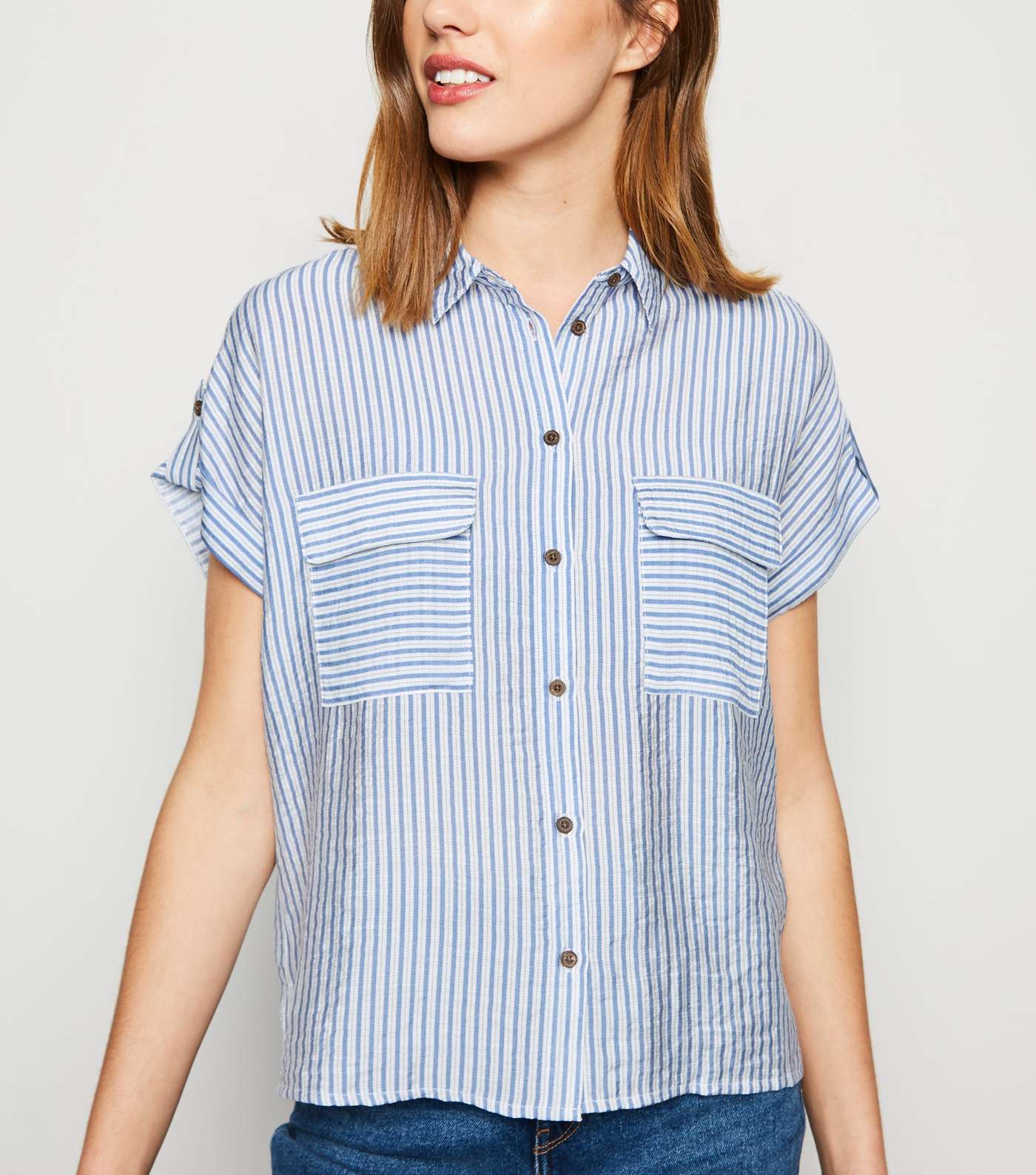Blue Stripe Button Up Double Pocket Shirt