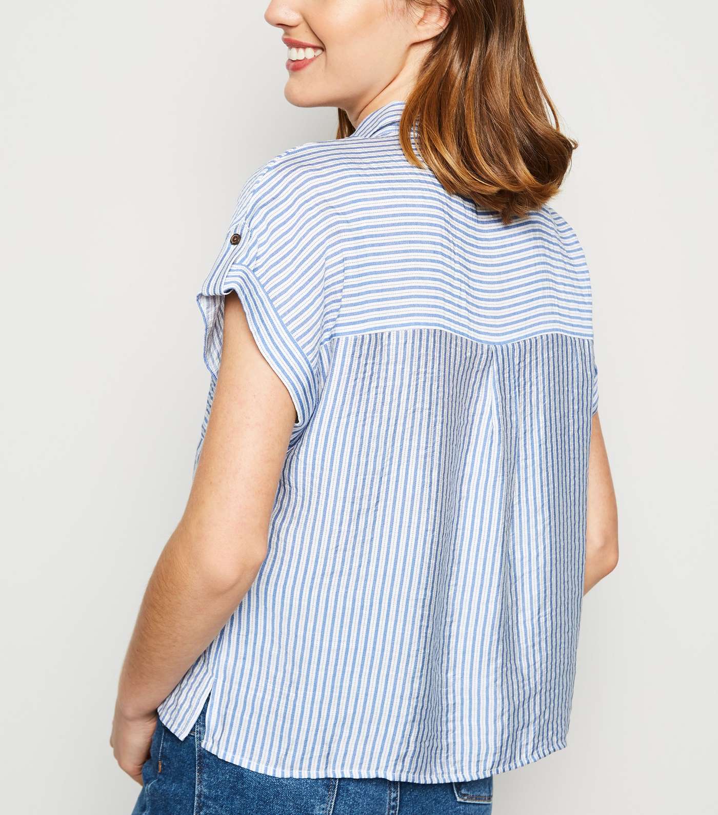 Blue Stripe Button Up Double Pocket Shirt Image 3