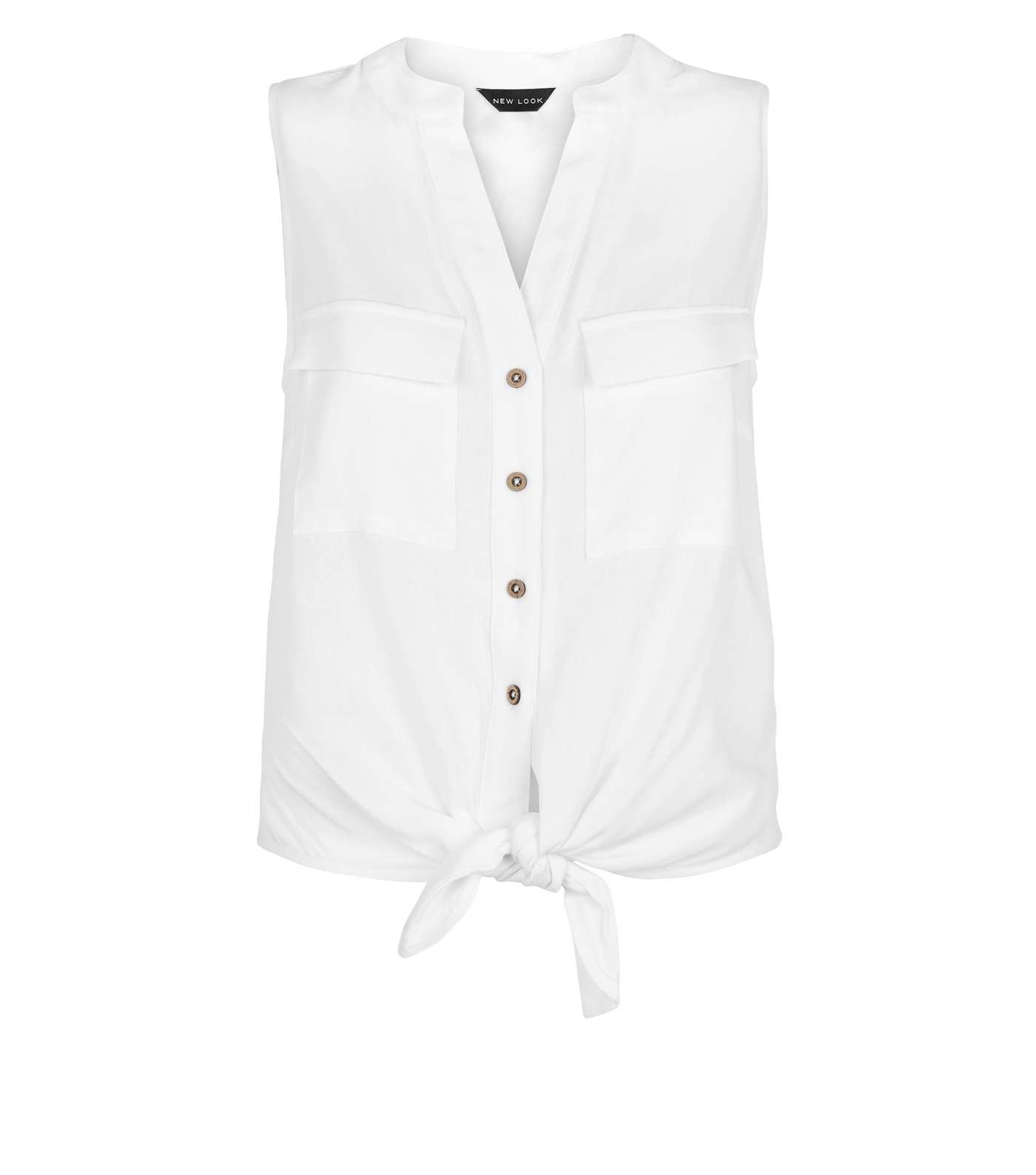 Off White Sleeveless Tie Front Shirt Image 4