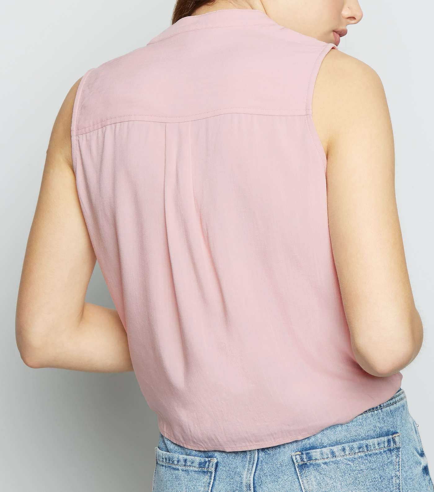 Pale Pink Sleeveless Tie Front Shirt Image 5