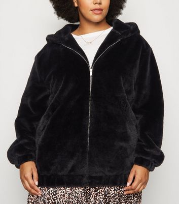 new look faux fur hooded bomber jacket