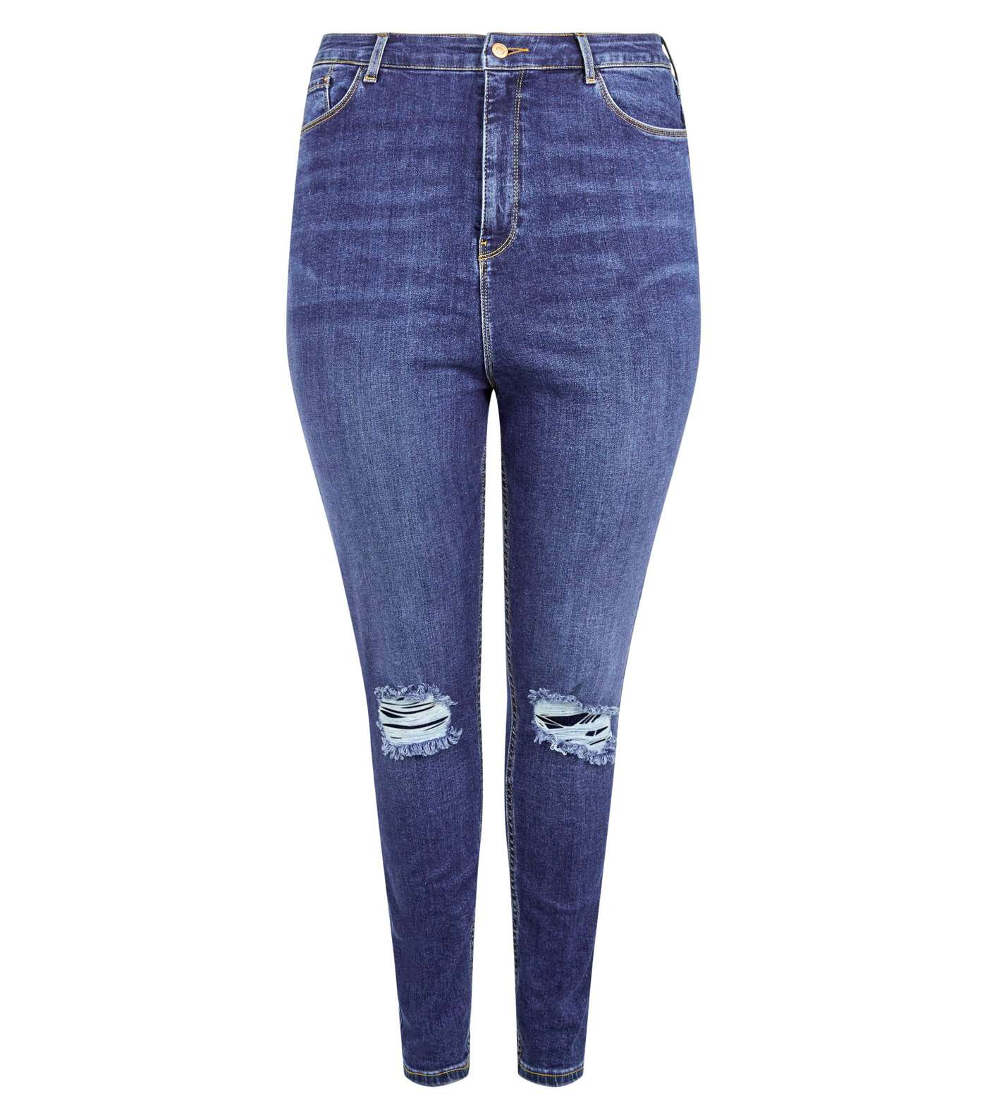 Curves Navy 'Lift & Shape' Ripped Knee Jeans Image 4