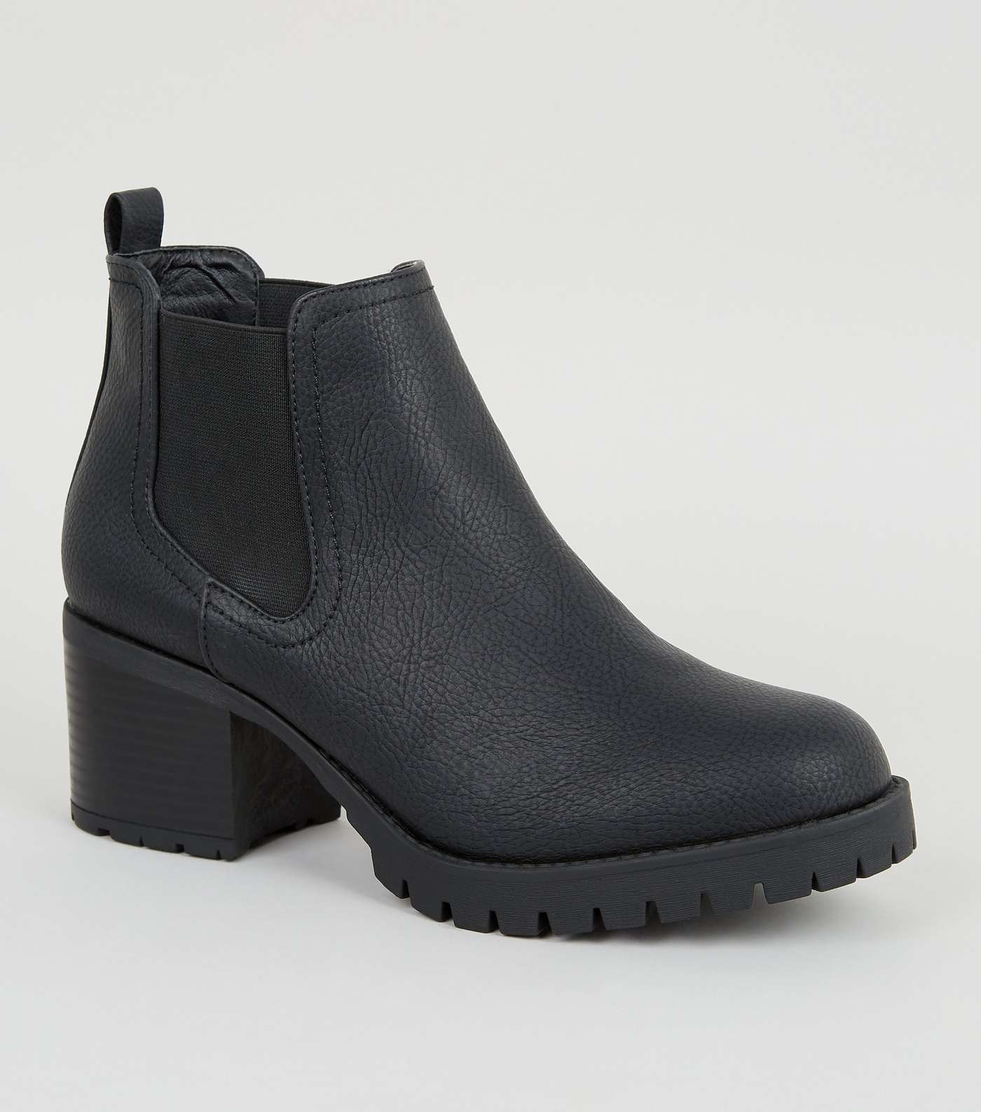 Black Leather-Look Cleated Chelsea Boots