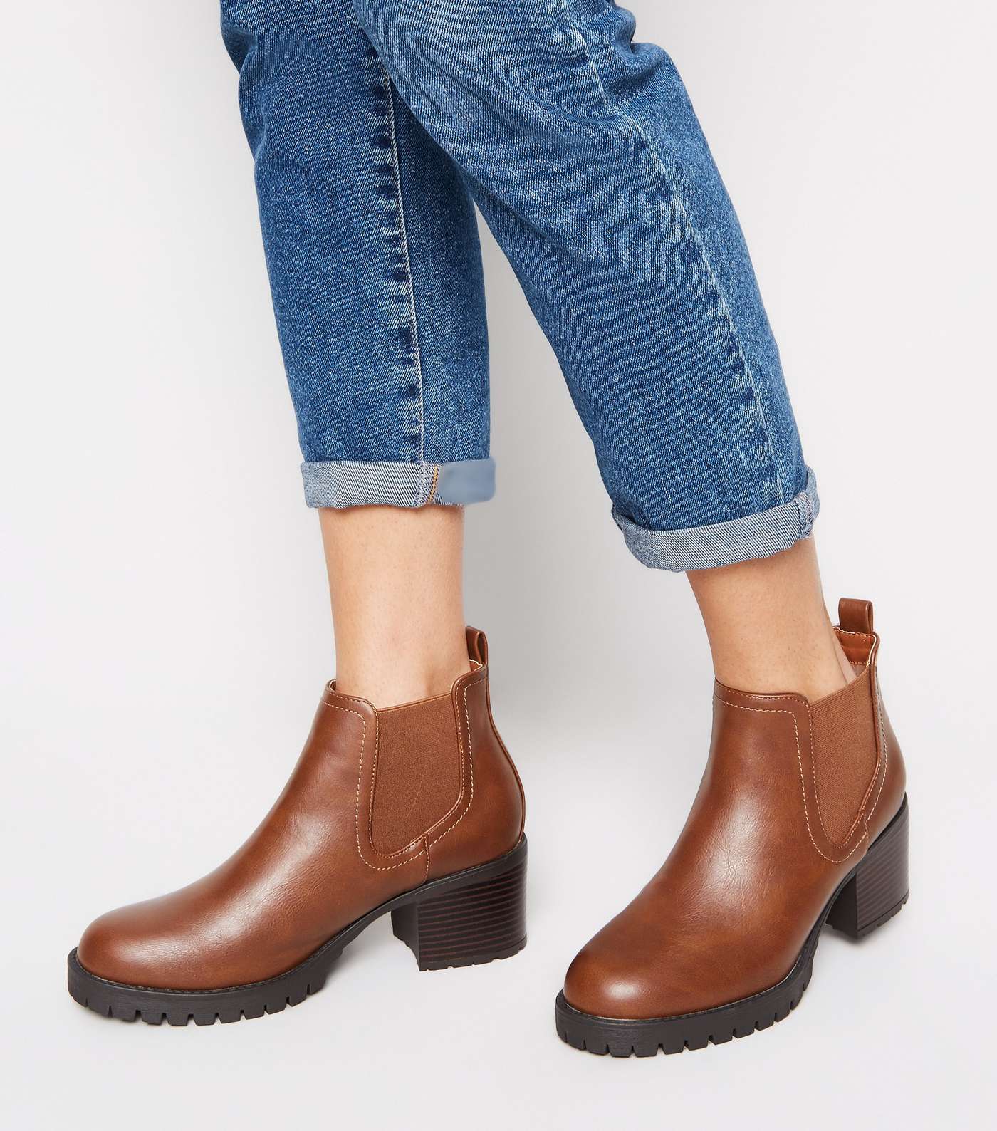 Tan Leather-Look Chunky Chelsea Boots Image 2