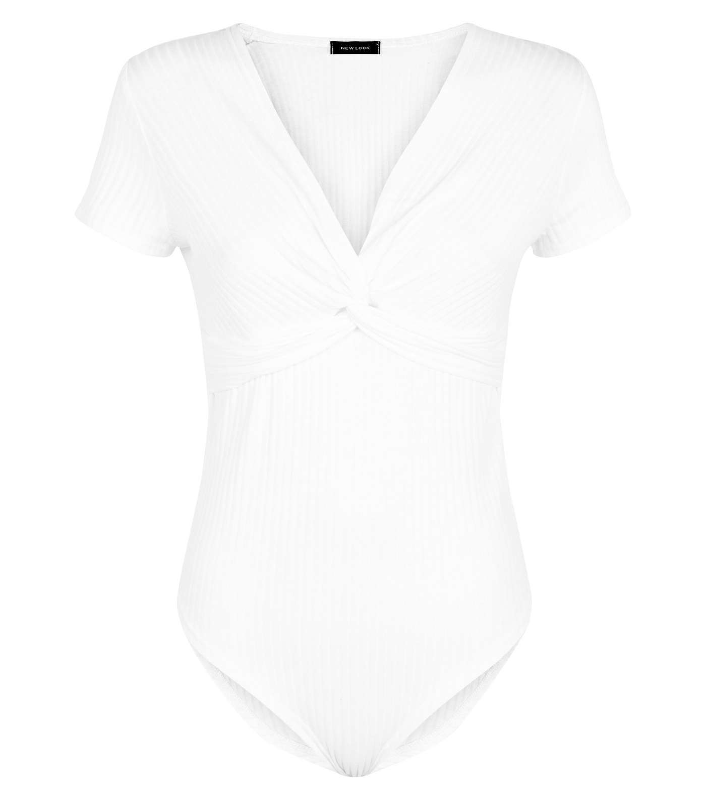 Off White Ribbed Twist Front Bodysuit Image 4