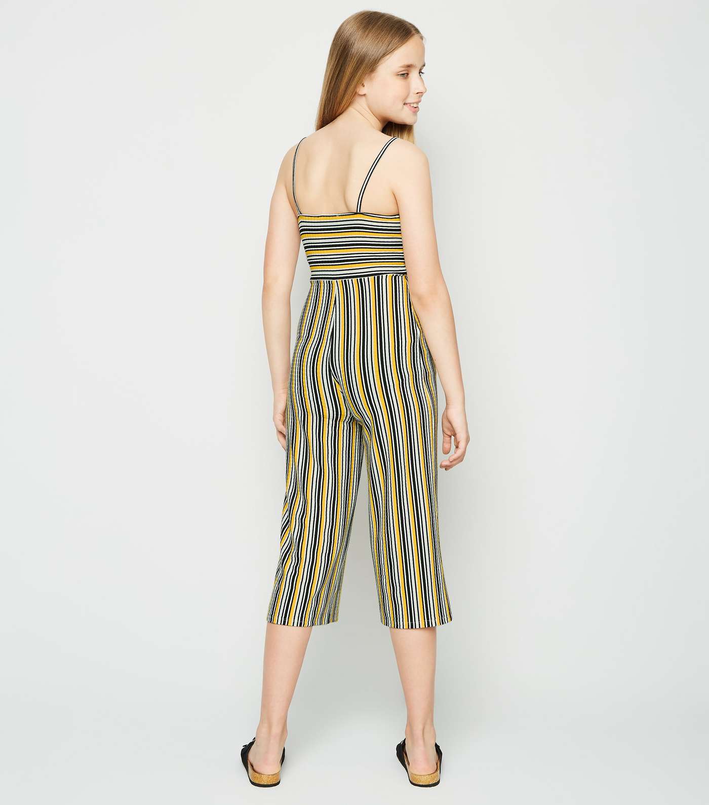 Girls Yellow Stripe Cut Out Jumpsuit Image 3