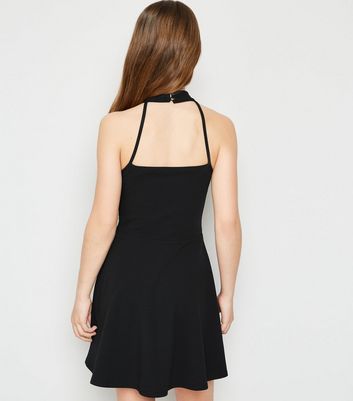 Black halter clearance neck skater dress