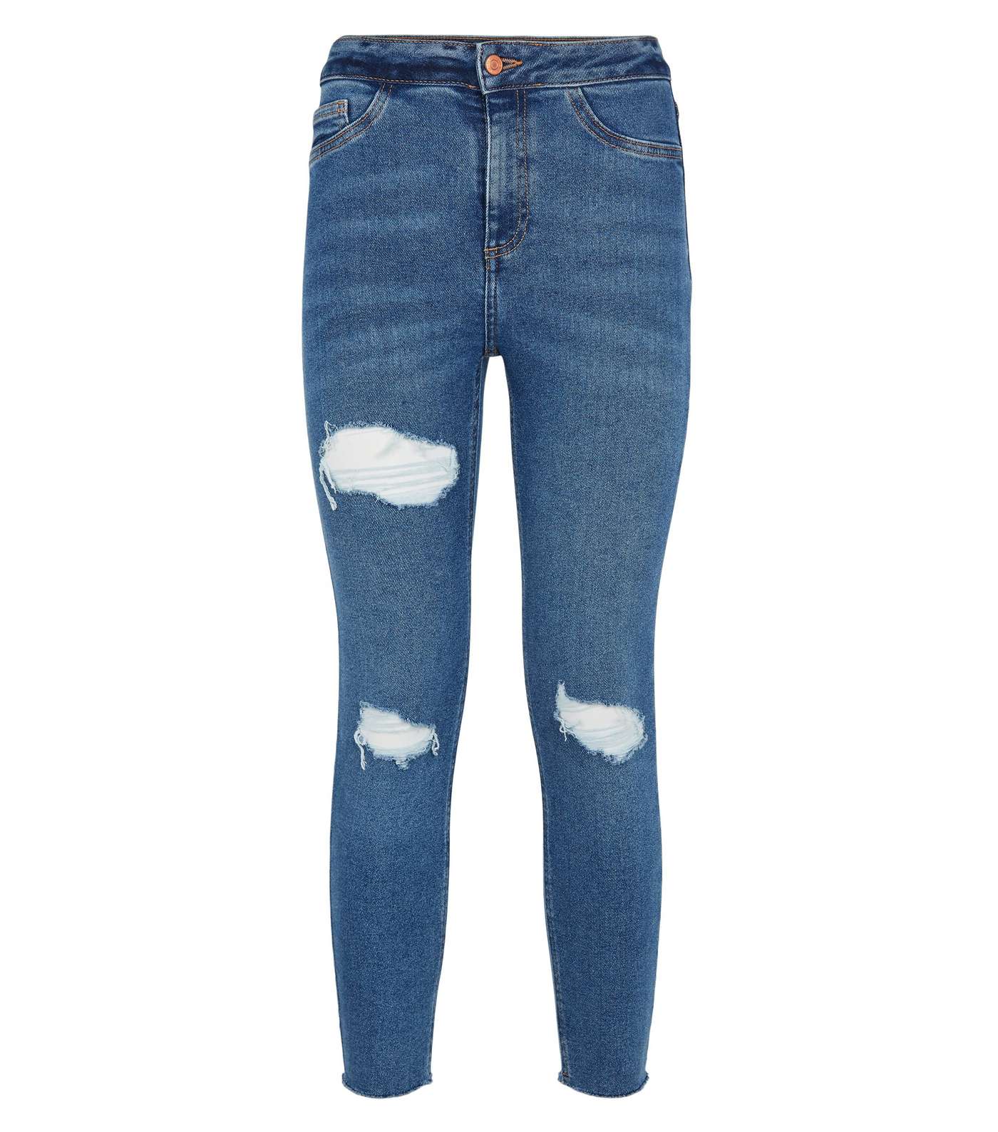 Petite Teal Ripped High Waist Super Skinny Jeans Image 4