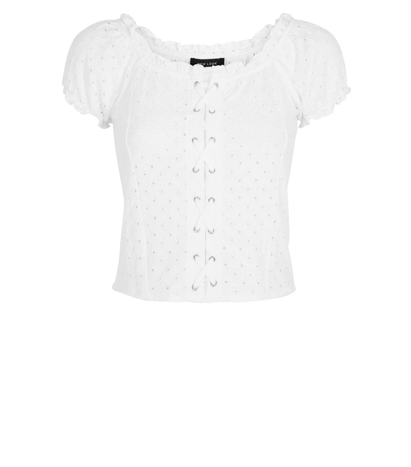 White Broderie Eyelet Lattice Front Top Image 4
