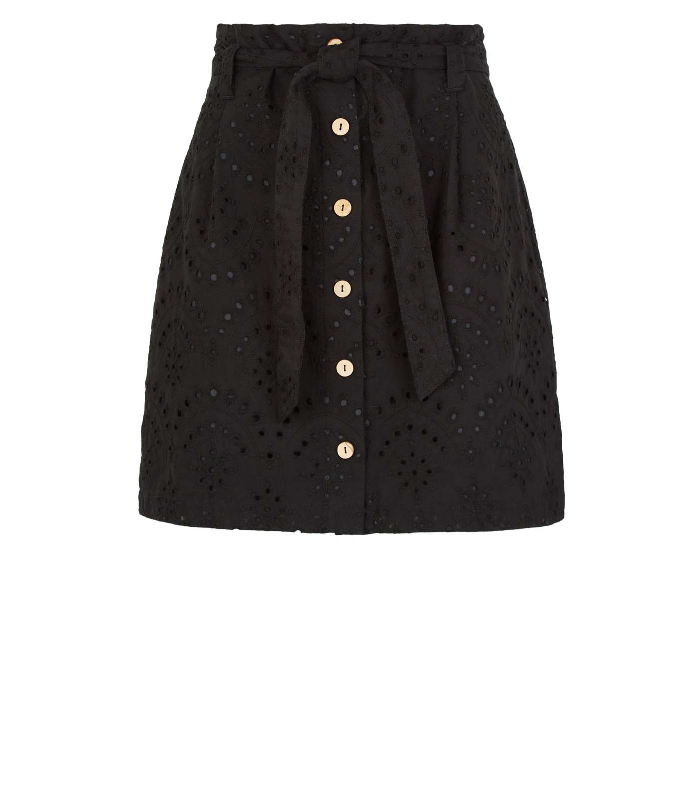Black Broderie High Waist Button Up Skirt Image 4