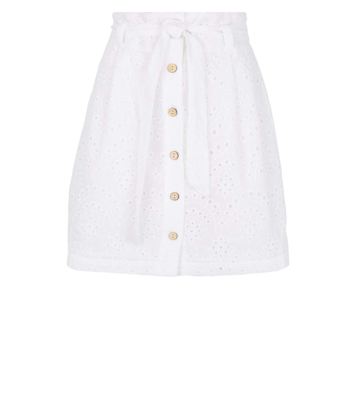 White Broderie High Waist Button Up Skirt Image 4