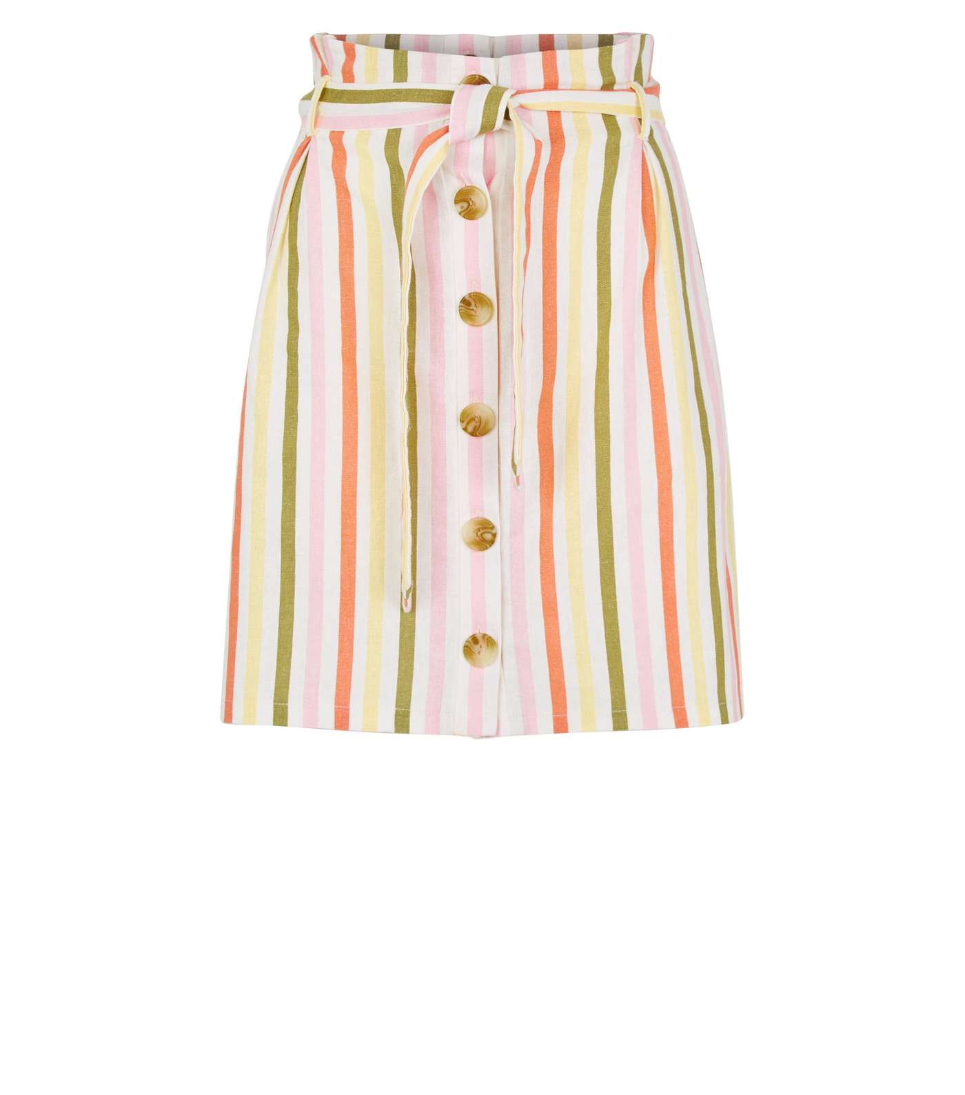 White Stripe Linen Blend Button Up Mini Skirt Image 4