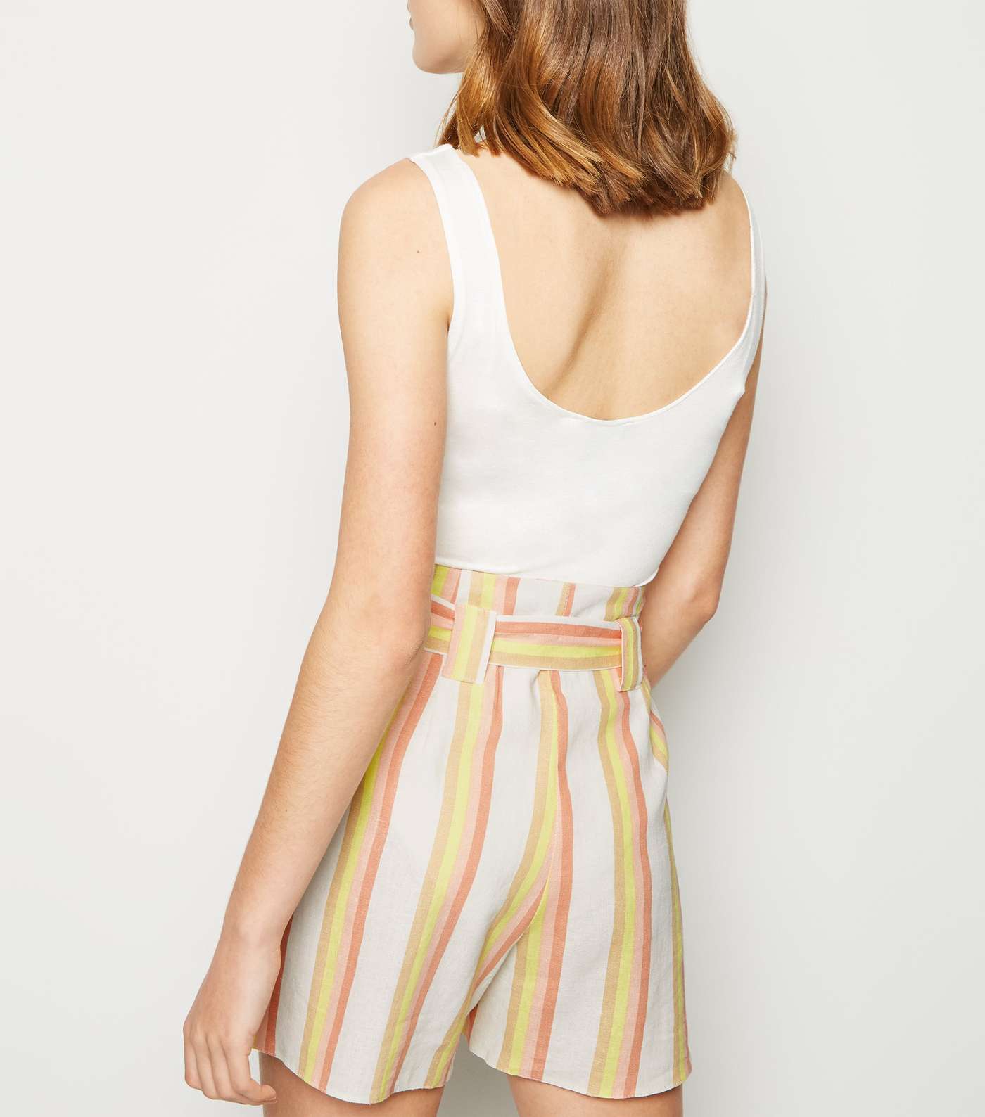 White Stripe Linen Blend Buckle Shorts Image 3