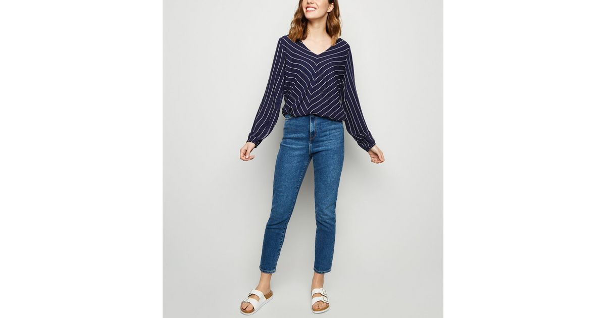 Apricot Navy Stripe Chiffon Top | New Look