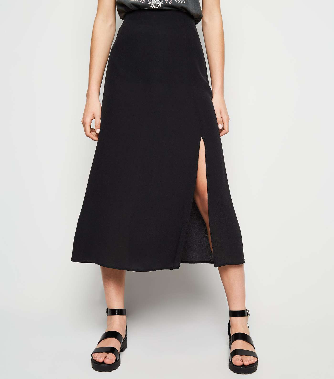 Black Split Side Midi Skirt Image 2