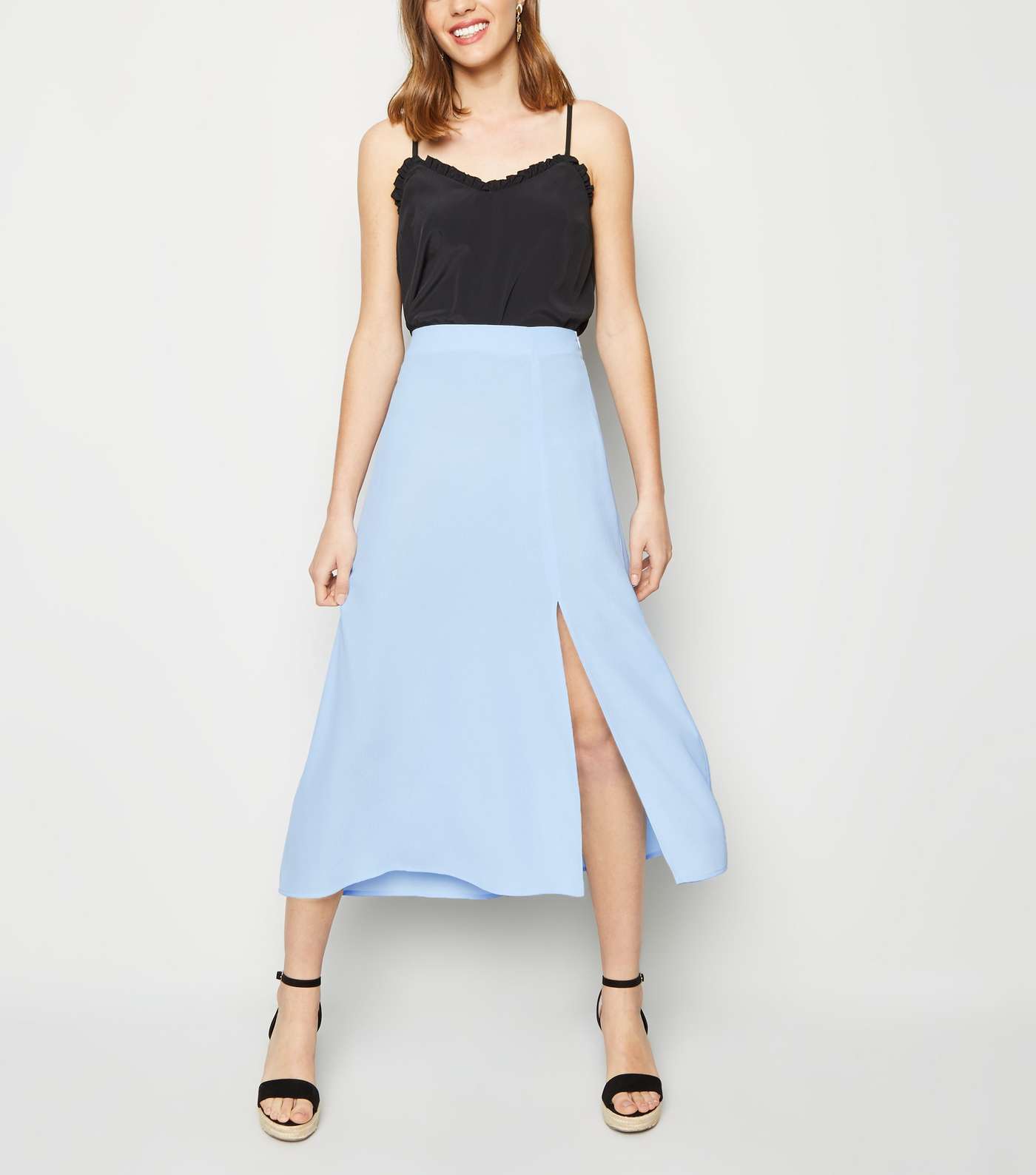 Pale Blue Split Side Midi Skirt