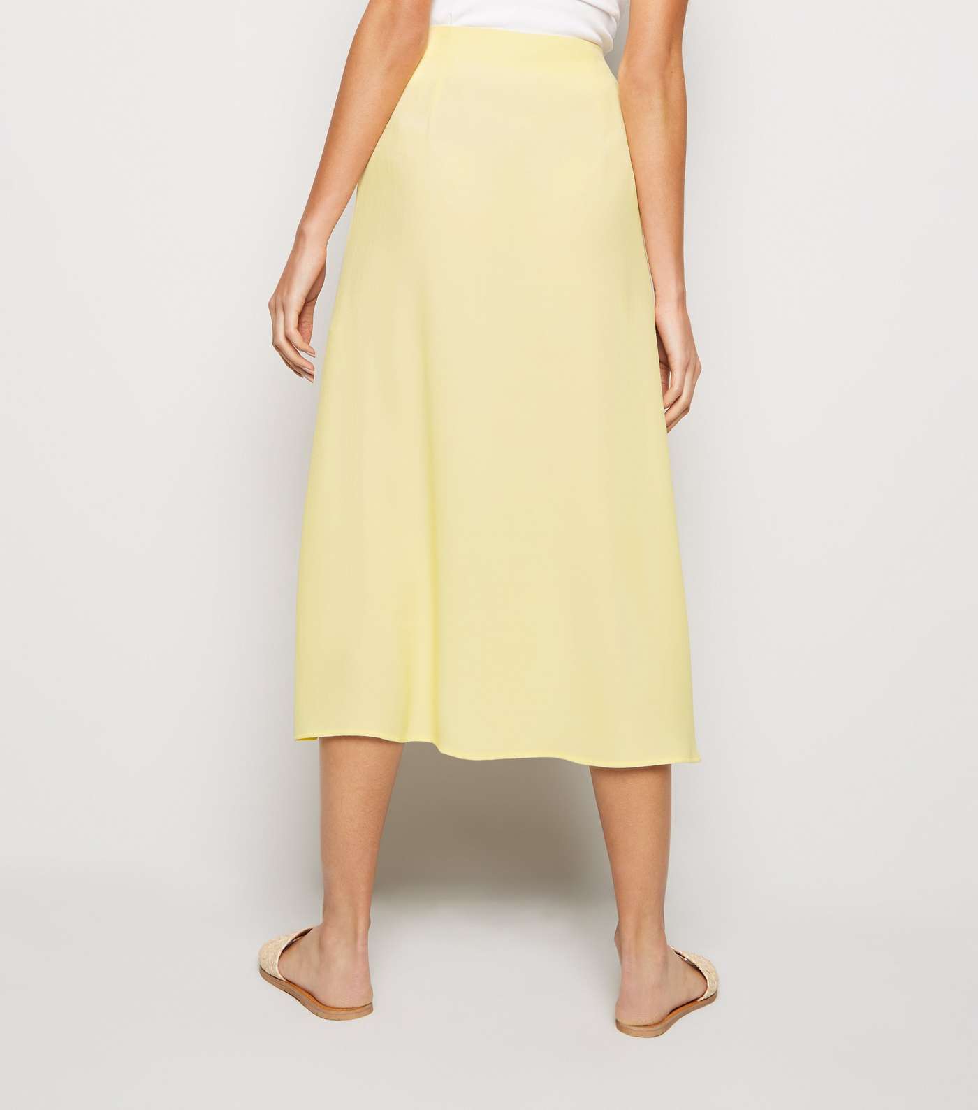 Pale Yellow Split Side Midi Skirt Image 3