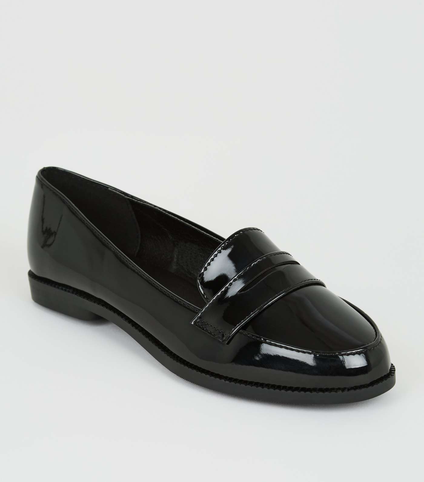 Girls Black Bar Strap Patent Loafers