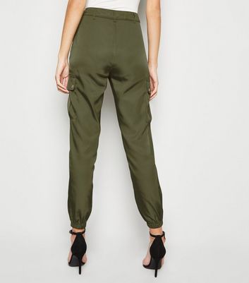 khaki satin joggers