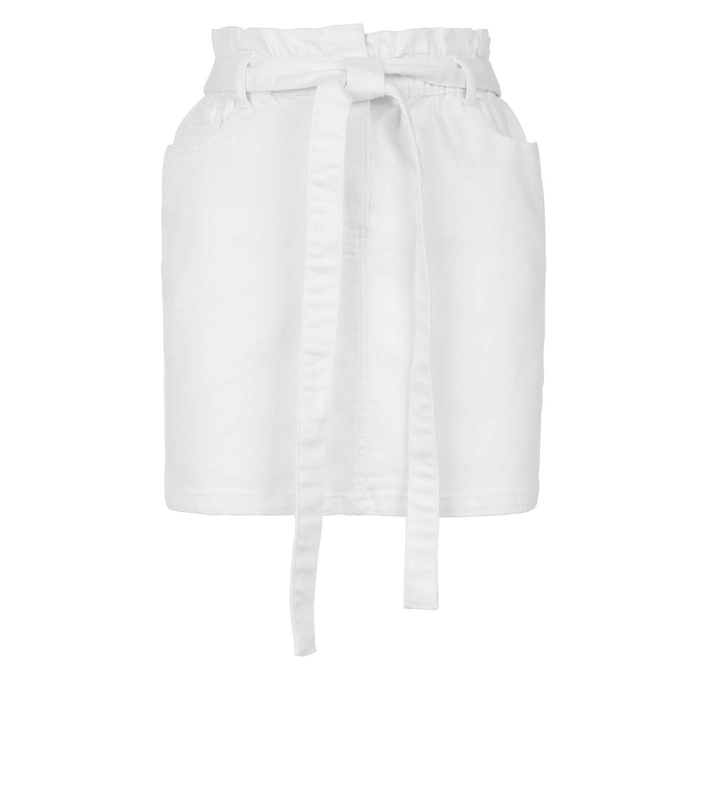 Parisian White Tie Waist Denim High Waist Skirt Image 4