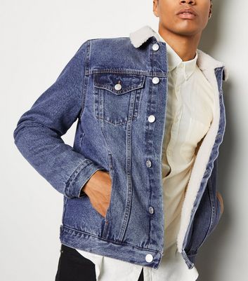 Blue Mid Wash Borg Lined Denim Jacket 